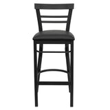 English Elm Commercial Grade Series Two-Slat Ladder Back Metal Restaurant Barstool - Vinyl Seat