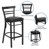 English Elm Commercial Grade Series Two-Slat Ladder Back Metal Restaurant Barstool - Vinyl Seat