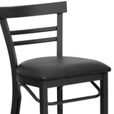 English Elm Commercial Grade Series Two-Slat Ladder Back Metal Restaurant Barstool - Vinyl Seat