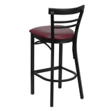 English Elm Commercial Grade Series Black Two-Slat Ladder Back Metal Restaurant Barstool - Vinyl Seat