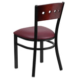 English Elm Commercial Grade Series Black 4 Square Back Metal Restaurant Chair - Mahogany Wood Back, Vinyl Seat