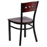 English Elm Commercial Grade Series Black 4 Square Back Metal Restaurant Chair - Mahogany Wood Back & Seat