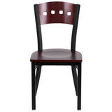 English Elm Commercial Grade Series Black 4 Square Back Metal Restaurant Chair - Mahogany Wood Back & Seat