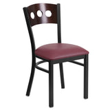 English Elm Commercial Grade Series Black 3 Circle Back Metal Restaurant Chair - Walnut Wood Back, Vinyl Seat