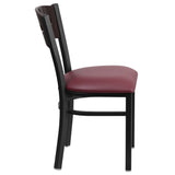 English Elm Commercial Grade Series Black 3 Circle Back Metal Restaurant Chair - Walnut Wood Back, Vinyl Seat