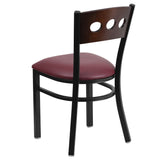 English Elm Commercial Grade Series Black 3 Circle Back Metal Restaurant Chair - Walnut Wood Back, Vinyl Seat