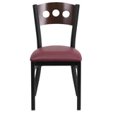 English Elm Commercial Grade Series Black 3 Circle Back Metal Restaurant Chair - Walnut Wood Back, Vinyl Seat