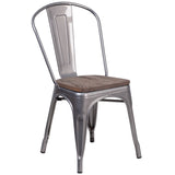 English Elm Commercial Grade Metal Stackable Chair with Wood Seat