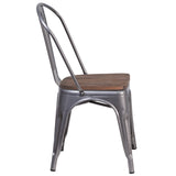 English Elm Commercial Grade Metal Stackable Chair with Wood Seat