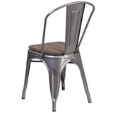 English Elm Commercial Grade Metal Stackable Chair with Wood Seat