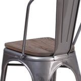 English Elm Commercial Grade Metal Stackable Chair with Wood Seat