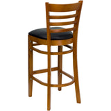 English Elm Commercial Grade Series Ladder Back Cherry Wood Restaurant Barstool - Vinyl Seat