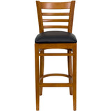 English Elm Commercial Grade Series Ladder Back Cherry Wood Restaurant Barstool - Vinyl Seat