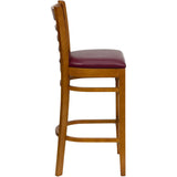 English Elm Commercial Grade Series Ladder Back Cherry Wood Restaurant Barstool - Vinyl Seat