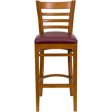 English Elm Commercial Grade Series Ladder Back Cherry Wood Restaurant Barstool - Vinyl Seat