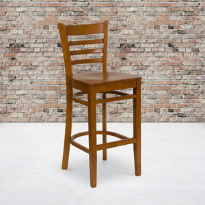 English Elm Commercial Grade Series Ladder Back Cherry Wood Restaurant Barstool