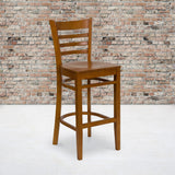 Commercial Grade Series Ladder Back Cherry Wood Restaurant Barstool