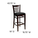 English Elm Commercial Grade Series Ladder Back Mahogany Wood Restaurant Barstool - Vinyl Seat