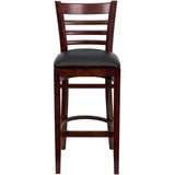 English Elm Commercial Grade Series Ladder Back Mahogany Wood Restaurant Barstool - Vinyl Seat