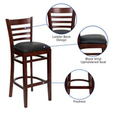 English Elm Commercial Grade Series Ladder Back Mahogany Wood Restaurant Barstool - Vinyl Seat