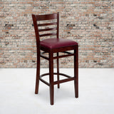 English Elm Commercial Grade Series Ladder Back Mahogany Wood Restaurant Barstool - Vinyl Seat