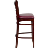 English Elm Commercial Grade Series Ladder Back Mahogany Wood Restaurant Barstool - Vinyl Seat