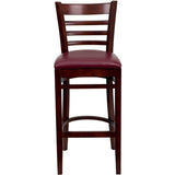 English Elm Commercial Grade Series Ladder Back Mahogany Wood Restaurant Barstool - Vinyl Seat