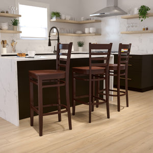 English Elm Commercial Grade Series Ladder Back Mahogany Wood Restaurant Barstool