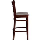 English Elm Commercial Grade Series Ladder Back Mahogany Wood Restaurant Barstool