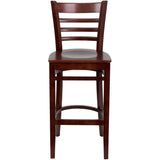 English Elm Commercial Grade Series Ladder Back Mahogany Wood Restaurant Barstool