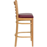 English Elm Commercial Grade Series Ladder Back Natural Wood Restaurant Barstool - Vinyl Seat