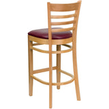 English Elm Commercial Grade Series Ladder Back Natural Wood Restaurant Barstool - Vinyl Seat