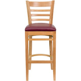 English Elm Commercial Grade Series Ladder Back Natural Wood Restaurant Barstool - Vinyl Seat