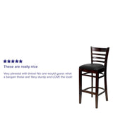 English Elm Commercial Grade Series Ladder Back Walnut Wood Restaurant Barstool - Vinyl Seat