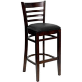 English Elm Commercial Grade Series Ladder Back Walnut Wood Restaurant Barstool - Vinyl Seat