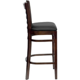 English Elm Commercial Grade Series Ladder Back Walnut Wood Restaurant Barstool - Vinyl Seat