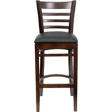 English Elm Commercial Grade Series Ladder Back Walnut Wood Restaurant Barstool - Vinyl Seat