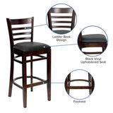 English Elm Commercial Grade Series Ladder Back Walnut Wood Restaurant Barstool - Vinyl Seat