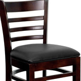 English Elm Commercial Grade Series Ladder Back Walnut Wood Restaurant Barstool - Vinyl Seat