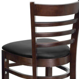 English Elm Commercial Grade Series Ladder Back Walnut Wood Restaurant Barstool - Vinyl Seat