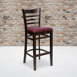 English Elm Commercial Grade Series Ladder Back Walnut Wood Restaurant Barstool - Vinyl Seat