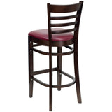 English Elm Commercial Grade Series Ladder Back Walnut Wood Restaurant Barstool - Vinyl Seat