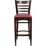 English Elm Commercial Grade Series Ladder Back Walnut Wood Restaurant Barstool - Vinyl Seat