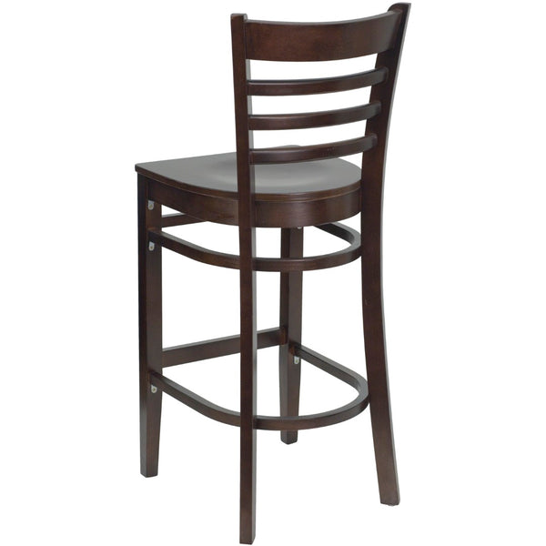 English Elm Commercial Grade Series Ladder Back Walnut Wood Restaurant Barstool