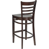 English Elm Commercial Grade Series Ladder Back Walnut Wood Restaurant Barstool