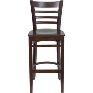 English Elm Commercial Grade Series Ladder Back Walnut Wood Restaurant Barstool