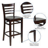 English Elm Commercial Grade Series Ladder Back Walnut Wood Restaurant Barstool