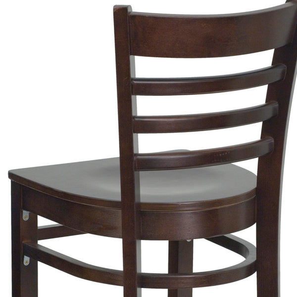 English Elm Commercial Grade Series Ladder Back Walnut Wood Restaurant Barstool