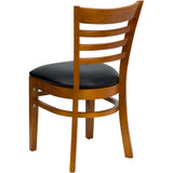 English Elm Commercial Grade Series Ladder Back Cherry Wood Restaurant Chair - Vinyl Seat