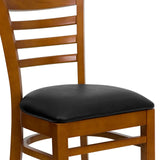 English Elm Commercial Grade Series Ladder Back Cherry Wood Restaurant Chair - Vinyl Seat